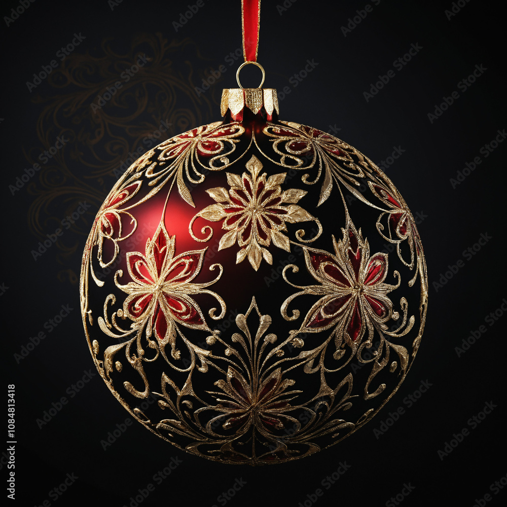 Fototapeta premium red christmas ball on black background