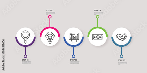 Circle infographic design template with icons 5 options steps