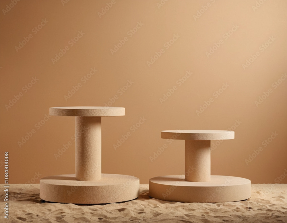 A minimalist podium design with a warm and neutral color palette background is suitable for product displays. A minimalist podium design with a warm and neutral color palette background is suitable for product displays.