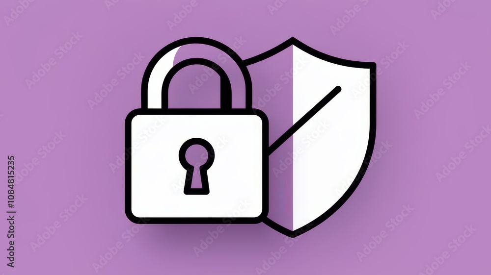 A modern icon featuring a lock and shield on a purple background, symbolizing security and protection. A modern icon featuring a lock and shield on a purple background, symbolizing security and protection.