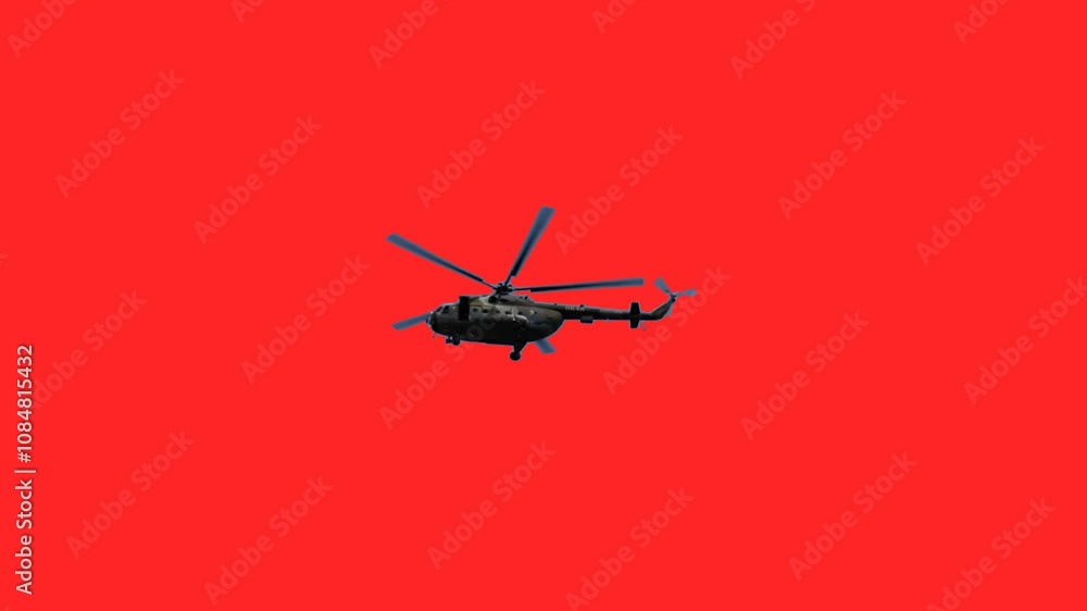 helicopter flying on red background 