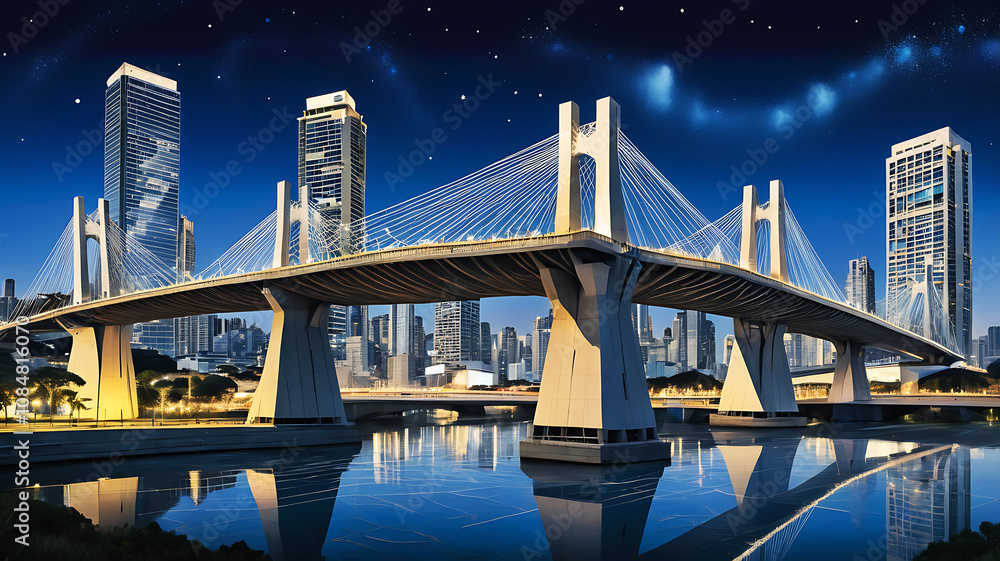 Obraz premium Sao Paulo Brazil Ponte Estaiada Bridge Illustration Panoramic at night