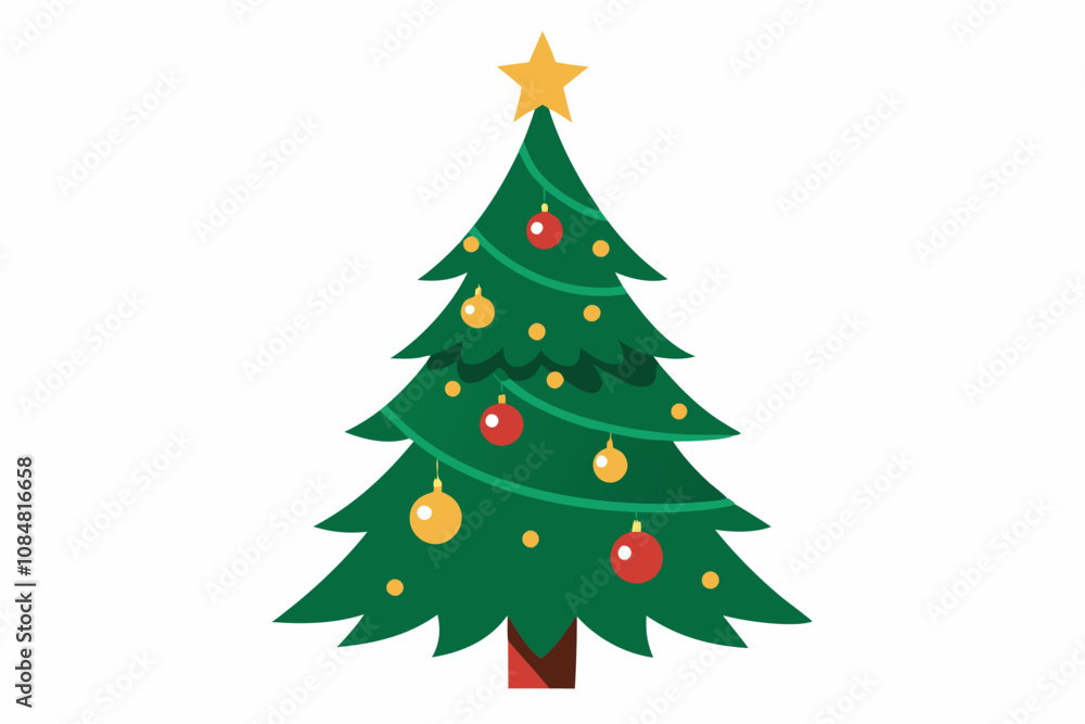 Christmas tree with a shimmering ornaments and glowing fairy lights. Christmas tree with a shimmering ornaments and glowing fairy lights.