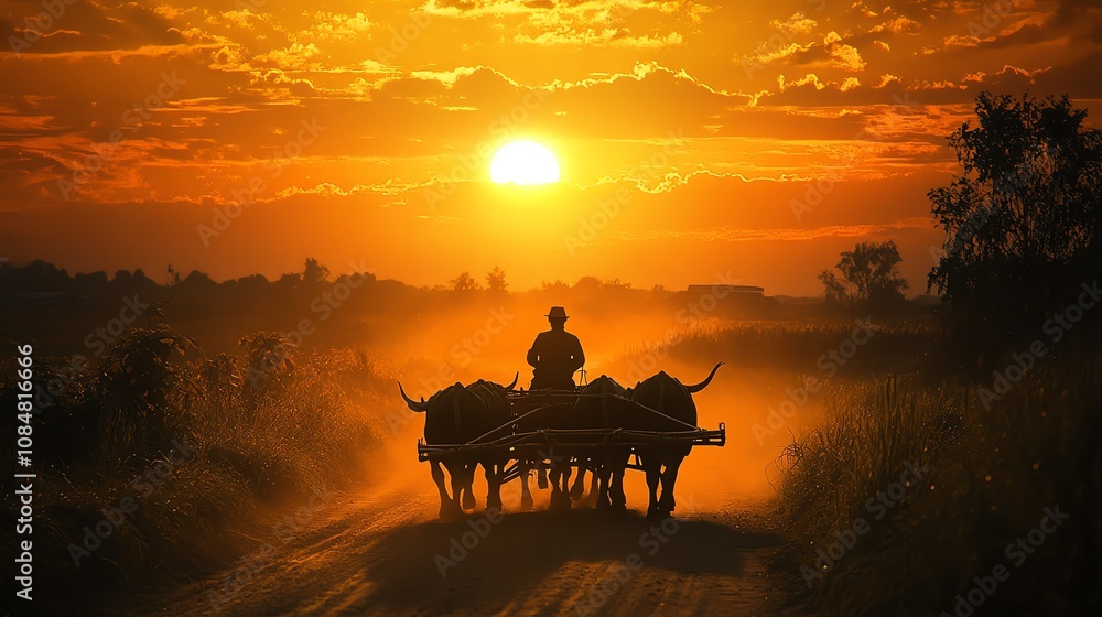 Sunset over a rural landscape with herding Sunset over a rural landscape with herding