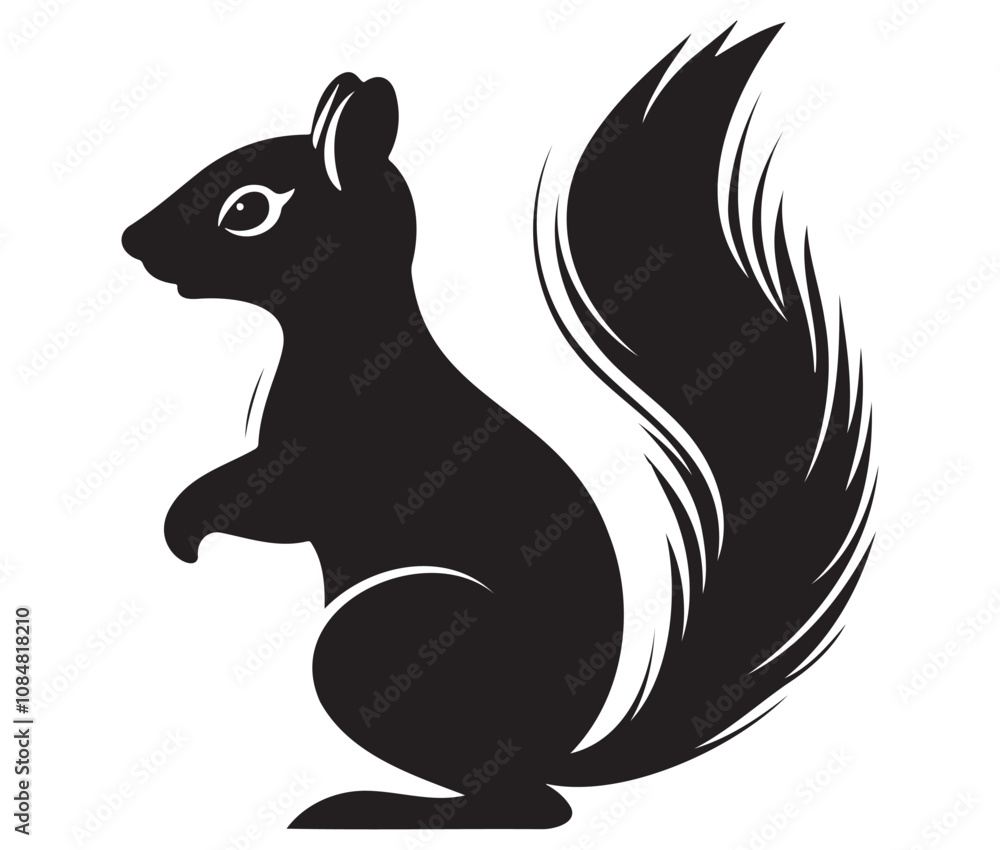 Squirrel on white background, Cartoon squirrel silhouette vector Squirrel on white background, Cartoon squirrel silhouette vector