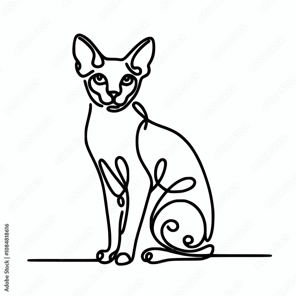 Obraz premium Cornish rex continuous line art vector silhouette illustration