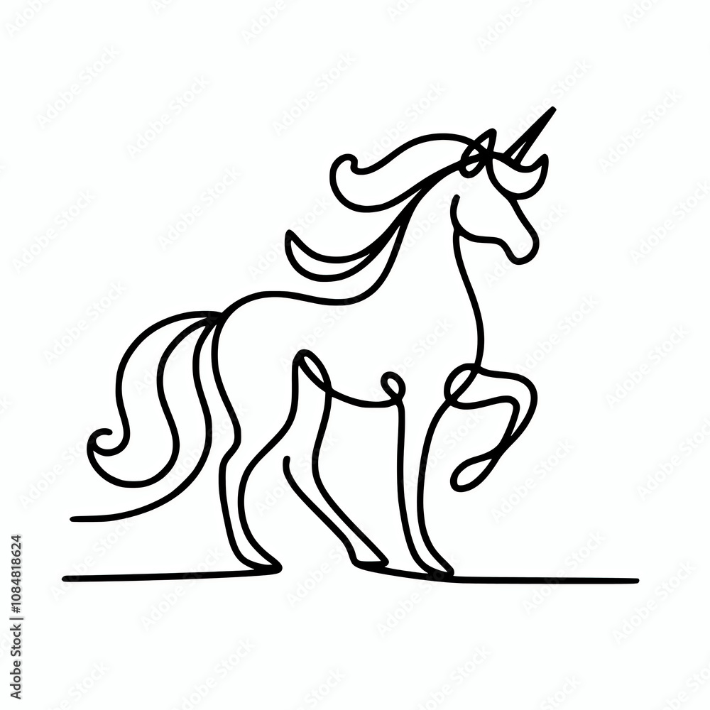 Fototapeta premium Continuous line silhouette of a unicorn mythical creature illustration