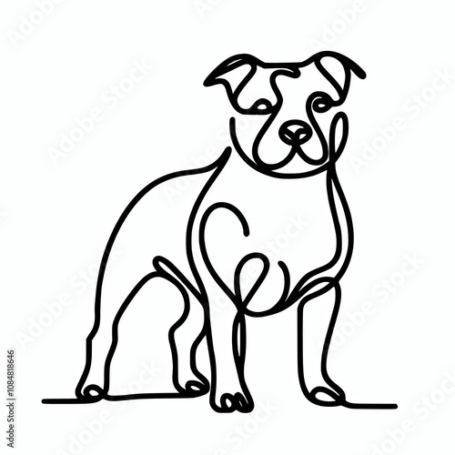 Continuous line silhouette of a staffordshire bull terrier dog vector illustration, staffy dog breed design element