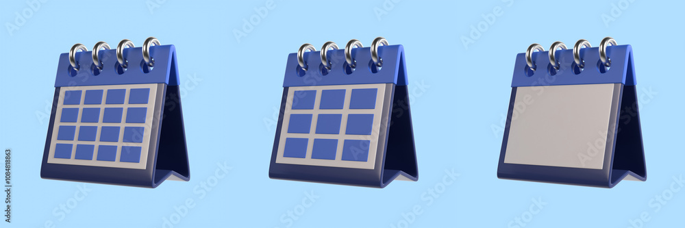 Set of Blue Calendar Schedule Planner 3D Illustration Set of Blue Calendar Schedule Planner 3D Illustration
