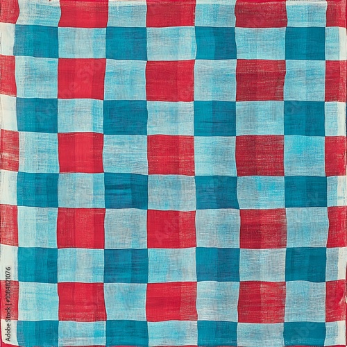 Red, Blue, and White Checkered Fabric with a Woven Texture