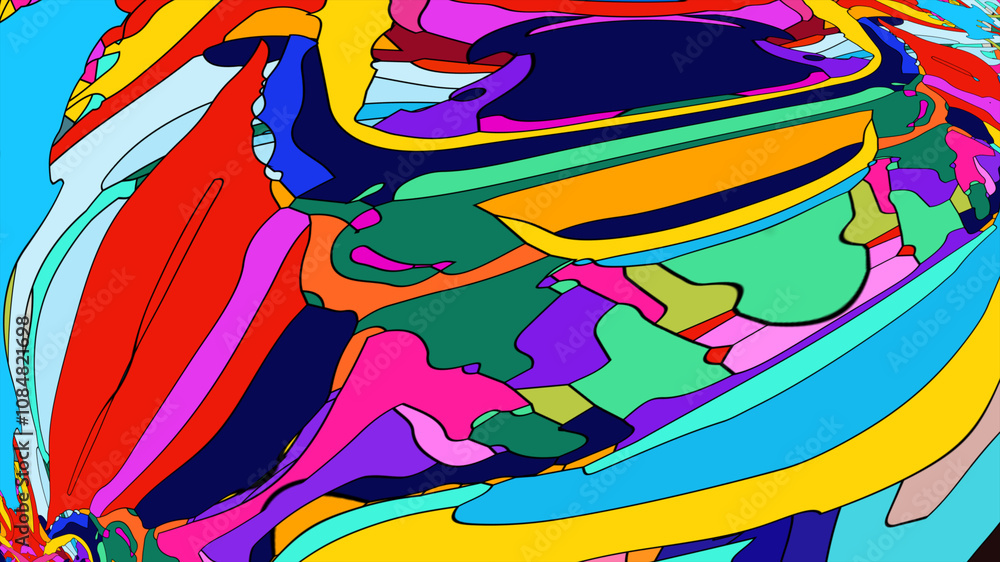 Fototapeta premium Abstract background, colorful psychedelic fluid shape, doodle for Art and Music, New Year Festival 2025