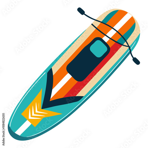 Summer Vibes Stand Up Paddleboard: A vibrant, retro-styled stand-up paddleboard illustration, perfect for summer adventures and water sports enthusiasts.