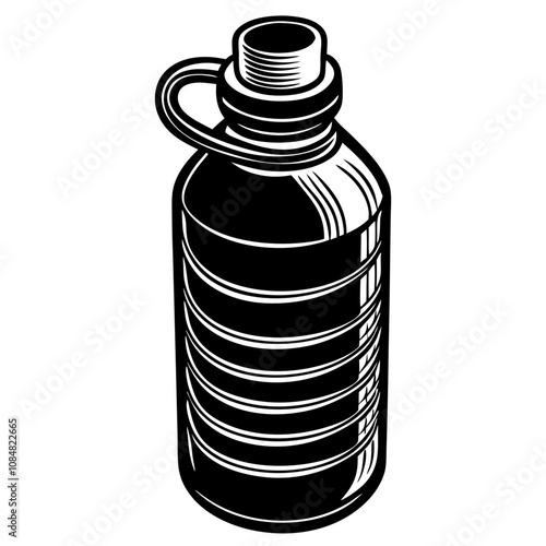 Water Bottle with Cork: A vintage-style illustration of a water bottle with a cork stopper. The simple design evokes feelings of adventure and exploration. Perfect for outdoor enthusiasts, hikers.