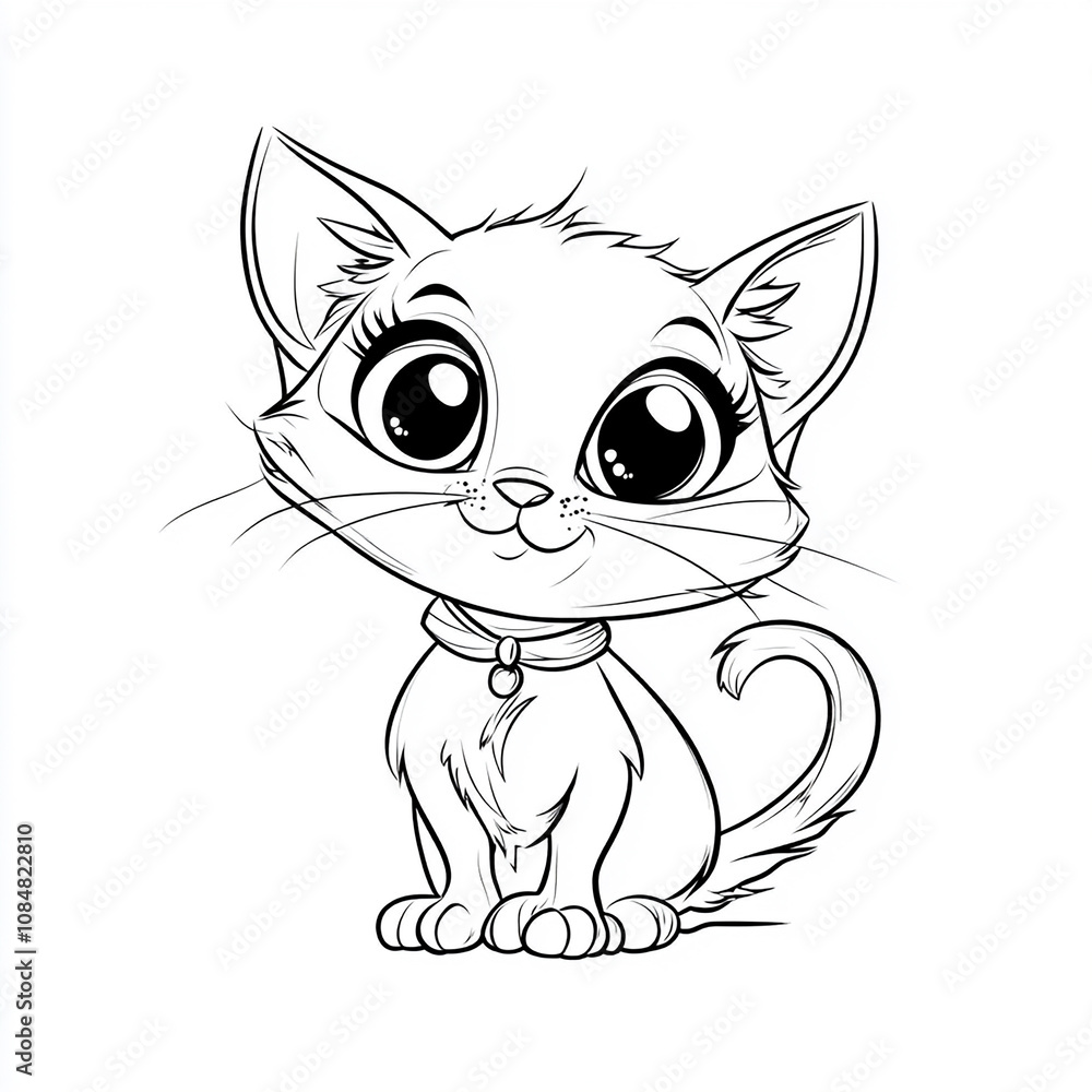 Obraz premium cartoon style coloring page for kids with cute cat