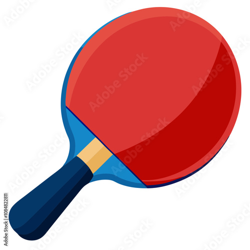 Ping Pong Paddle: A classic red and blue ping pong paddle with a black handle, ready for a game of fast-paced fun. The paddle is isolated on a transparent background.  