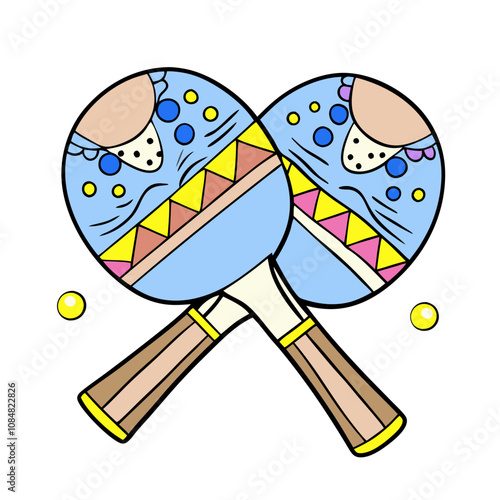 Colorful Ping Pong Rackets Illustration: A vibrant illustration of two ping pong rackets with decorative patterns, ready for a game. The rackets are crossed, with a pair of balls nearby.  