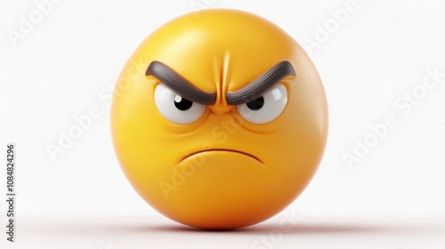 3D worried emoticon with furrowed brow, transparent background