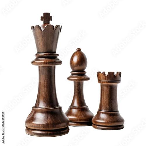 Wooden chess pieces isolated on a transparent background