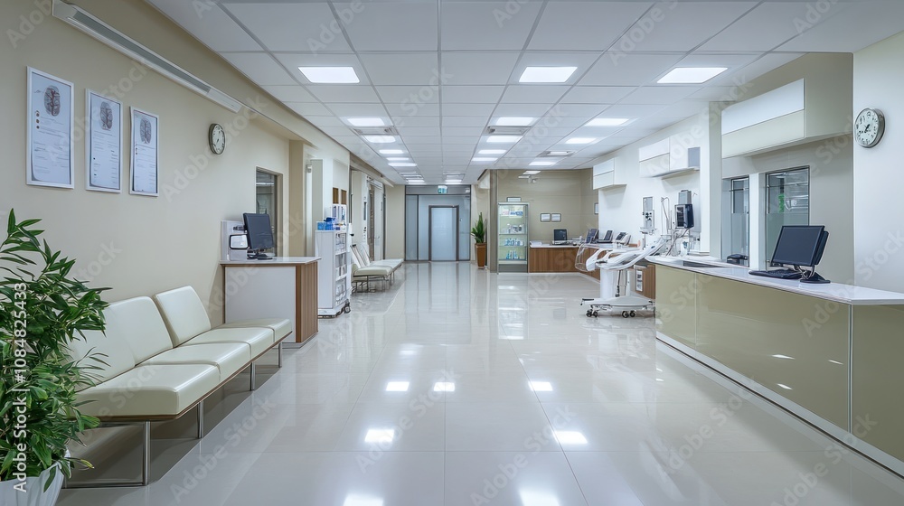 Serene Hospital Corridor: Modern Healthcare Interior Serene Hospital Corridor: Modern Healthcare Interior