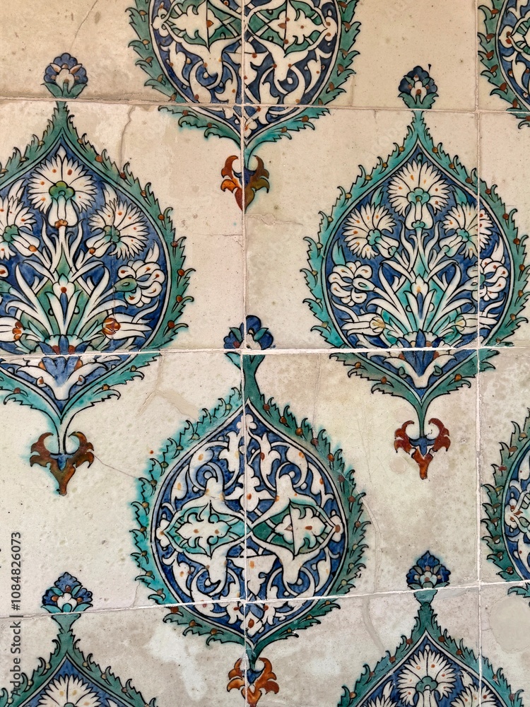 Beautiful tile panels in the harem of Topkapi Palace in Istanbul, Turkey