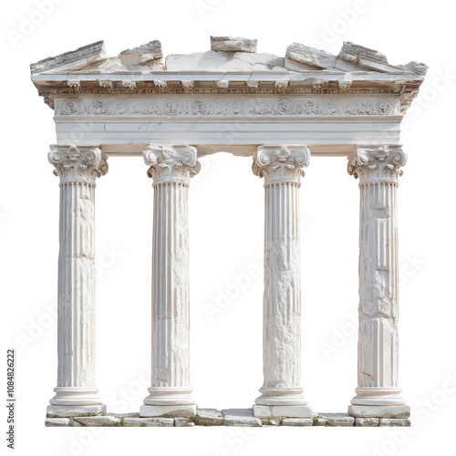 The four pillars are white and are part of a building