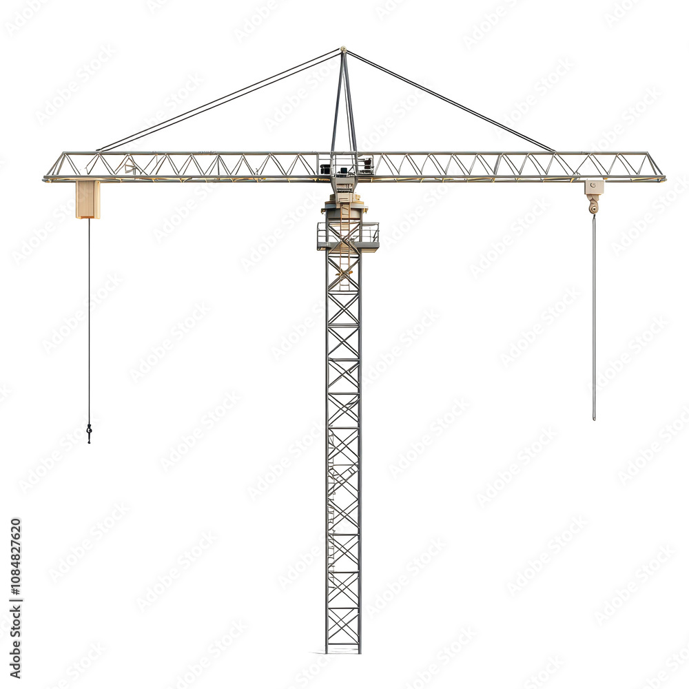 A crane is standing tall on a white background A crane is standing tall on a white background