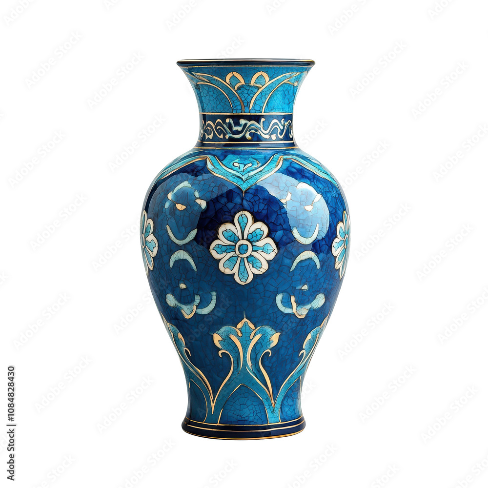 A blue vase with flowers on it A blue vase with flowers on it