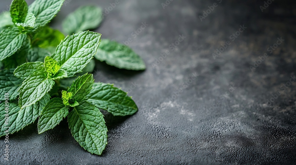 Menthol Cool Mint, Vibrant Mint Leaves with Selective Focus and Cooling Effect Menthol Cool Mint, Vibrant Mint Leaves with Selective Focus and Cooling Effect