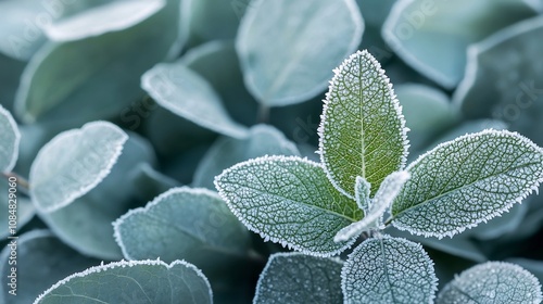 Menthol Cool Mint, Frosted Eucalyptus Sprig with Menthol Aroma in Close-Up Nature Photography