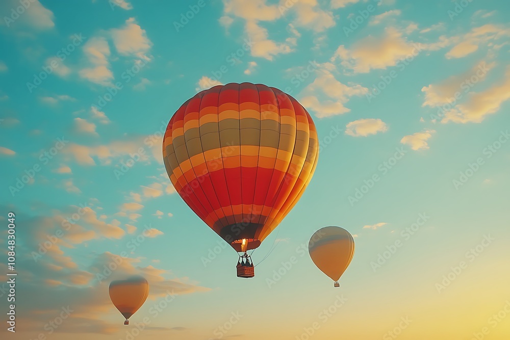 Fototapeta premium Colorful hot air balloons soaring against a vibrant sky.