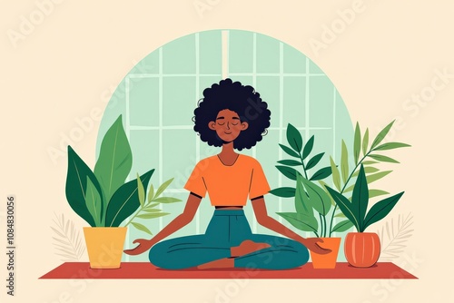 Wallpaper Mural Relaxing Woman Meditating with Plants: Perfect for Yoga, Mindfulness, and Wellness Themed Decor Torontodigital.ca