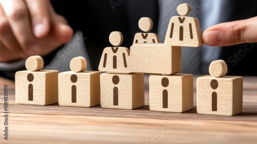 Wooden Blocks Represent Hierarchy And Promotion In Business