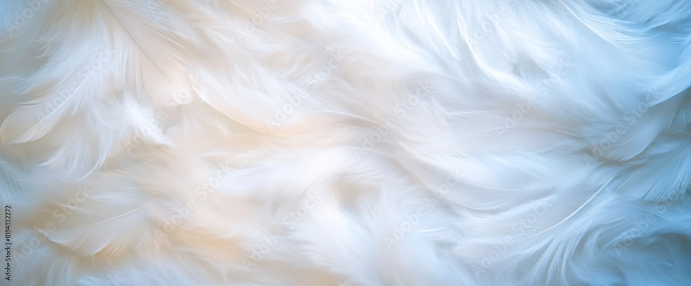 Obraz premium Soft, flowing white and blue feathers background texture.