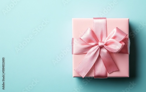 A pink box with a bow on top of it