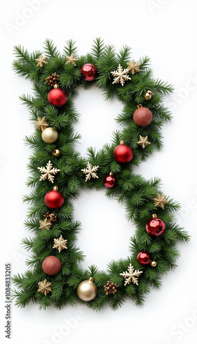 Wallpaper Mural New Year's letter "B" created from fir branches, Christmas balls and snowflakes Torontodigital.ca