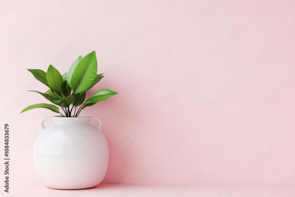 custom made wallpaper toronto digitalA minimalist composition featuring a green plant in a white pot against a soft pink background, creating a fresh and serene atmosphere.