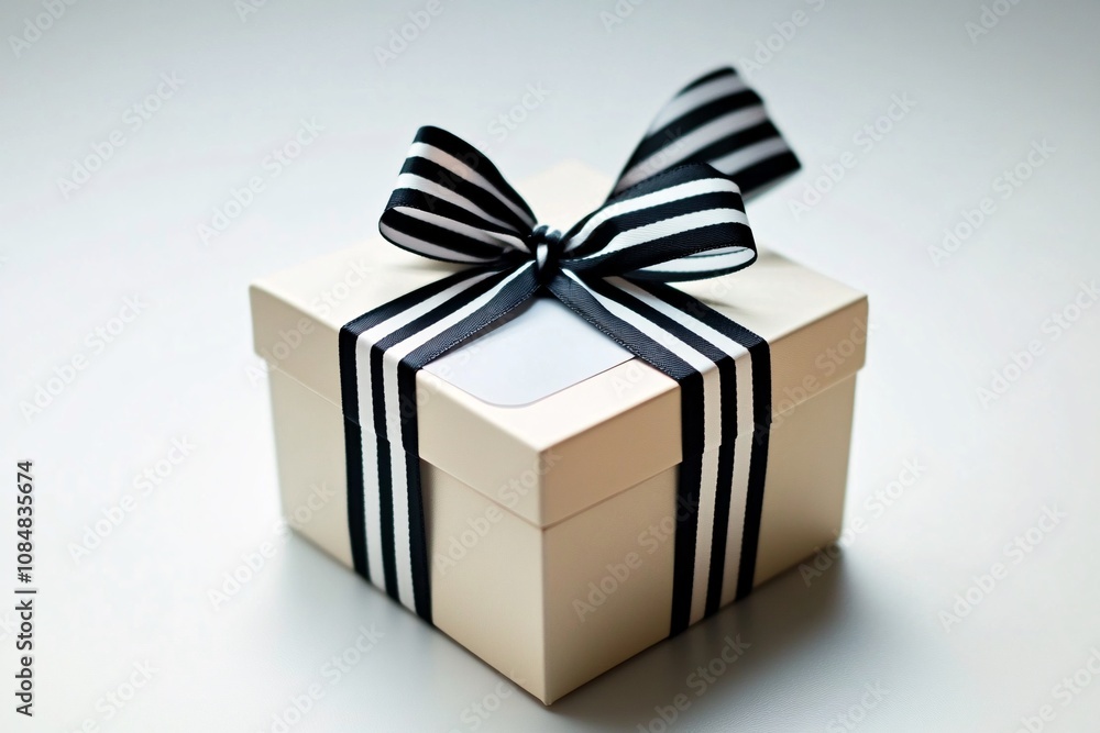 Fototapeta premium Elegant Gift Box with Black and White Ribbon