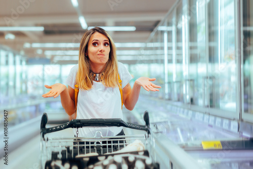 Obraz na plátně Clueless Puzzled Supermarket Customer Struggling Deciding