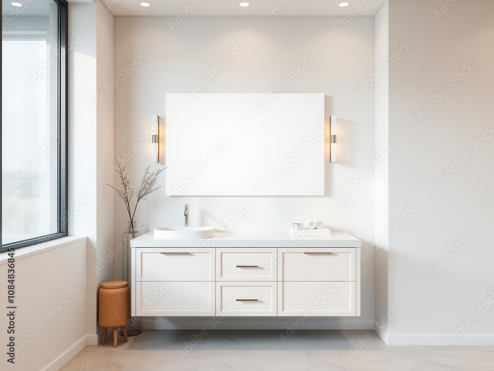 Fototapeta premium A clean and modern bathroom vanity with a sleek design and minimalistic decor, interior, luxury