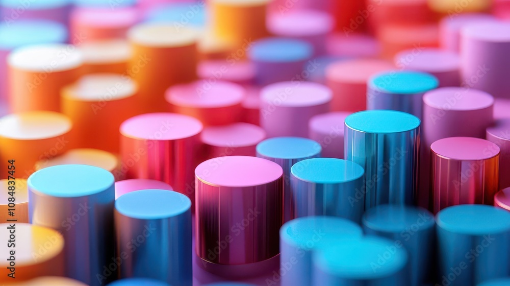 A colorful arrangement of cylindrical shapes in vibrant hues, creating a visually striking and abstract pattern. A colorful arrangement of cylindrical shapes in vibrant hues, creating a visually striking and abstract pattern.