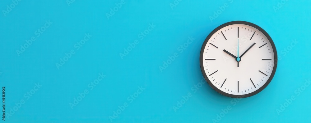 custom made wallpaper toronto digitalA minimalist clock on a vibrant blue wall, emphasizing the passage of time in a modern, stylish setting.