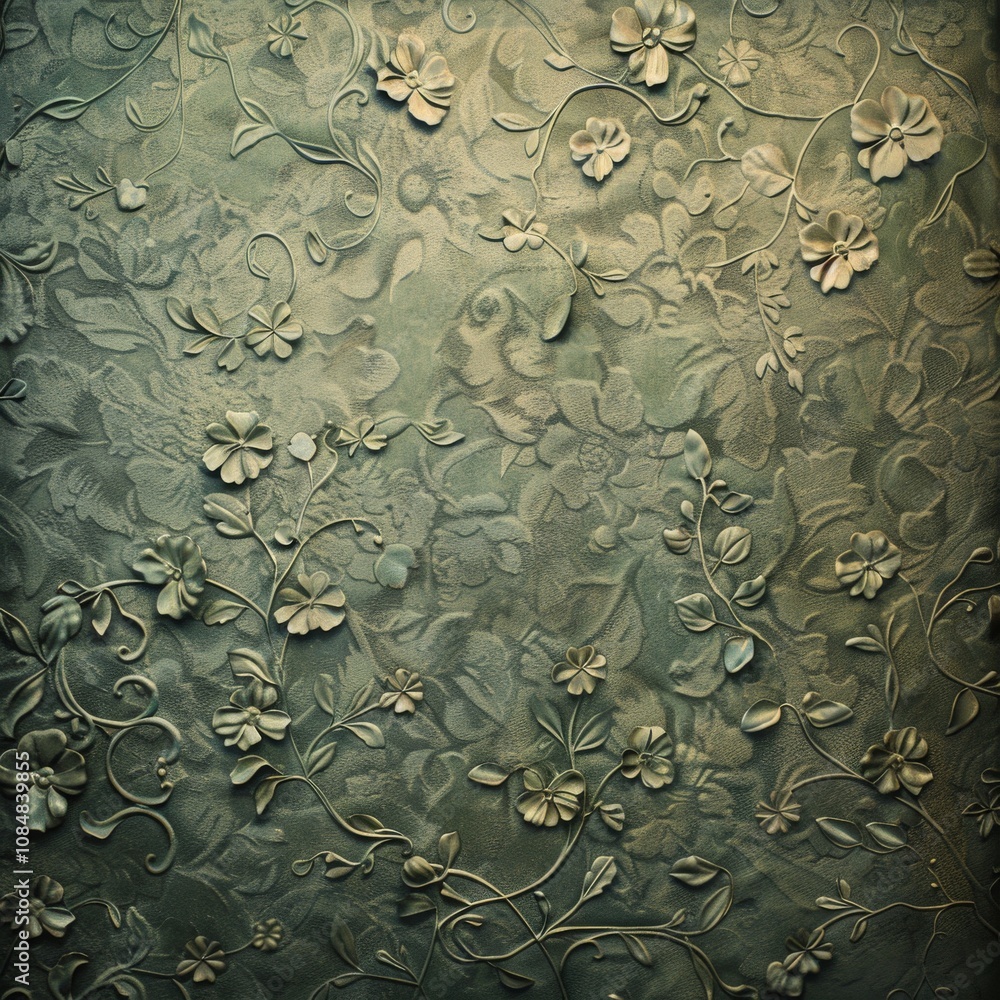 A wall with a floral pattern and a gold color A wall with a floral pattern and a gold color