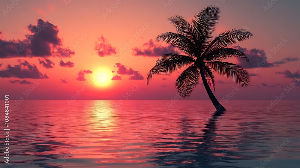 Sunset Paradise with Palm Tree Sunset Paradise with Palm Tree