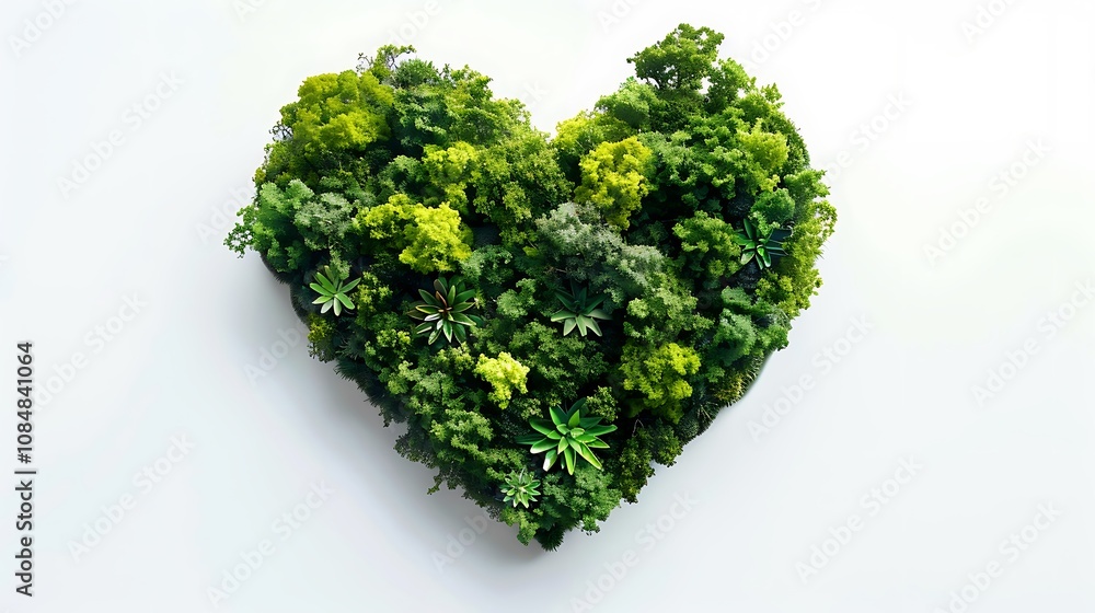 A heart-shaped arrangement of lush greenery symbolizes love for nature and environmental awareness. A heart-shaped arrangement of lush greenery symbolizes love for nature and environmental awareness.