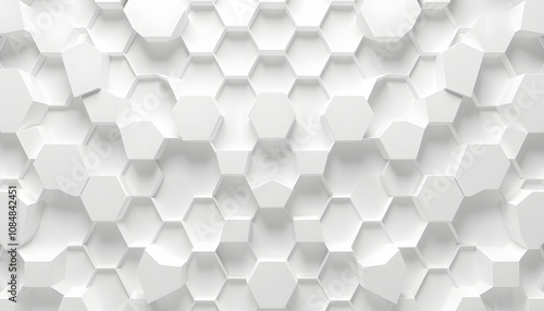 White hexagon abstract background with futuristic pattern digital technology or honeycomb style. Modern geometry Backdrop. 3D Rendering, Paper Cutout style