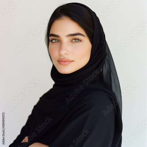 Portrait of a Beautiful Young Woman in a Black Hijab