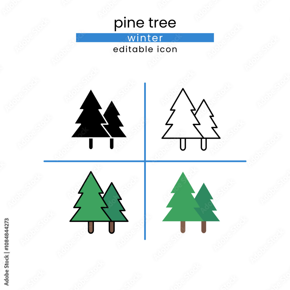 Fototapeta premium pine tree winter icon set