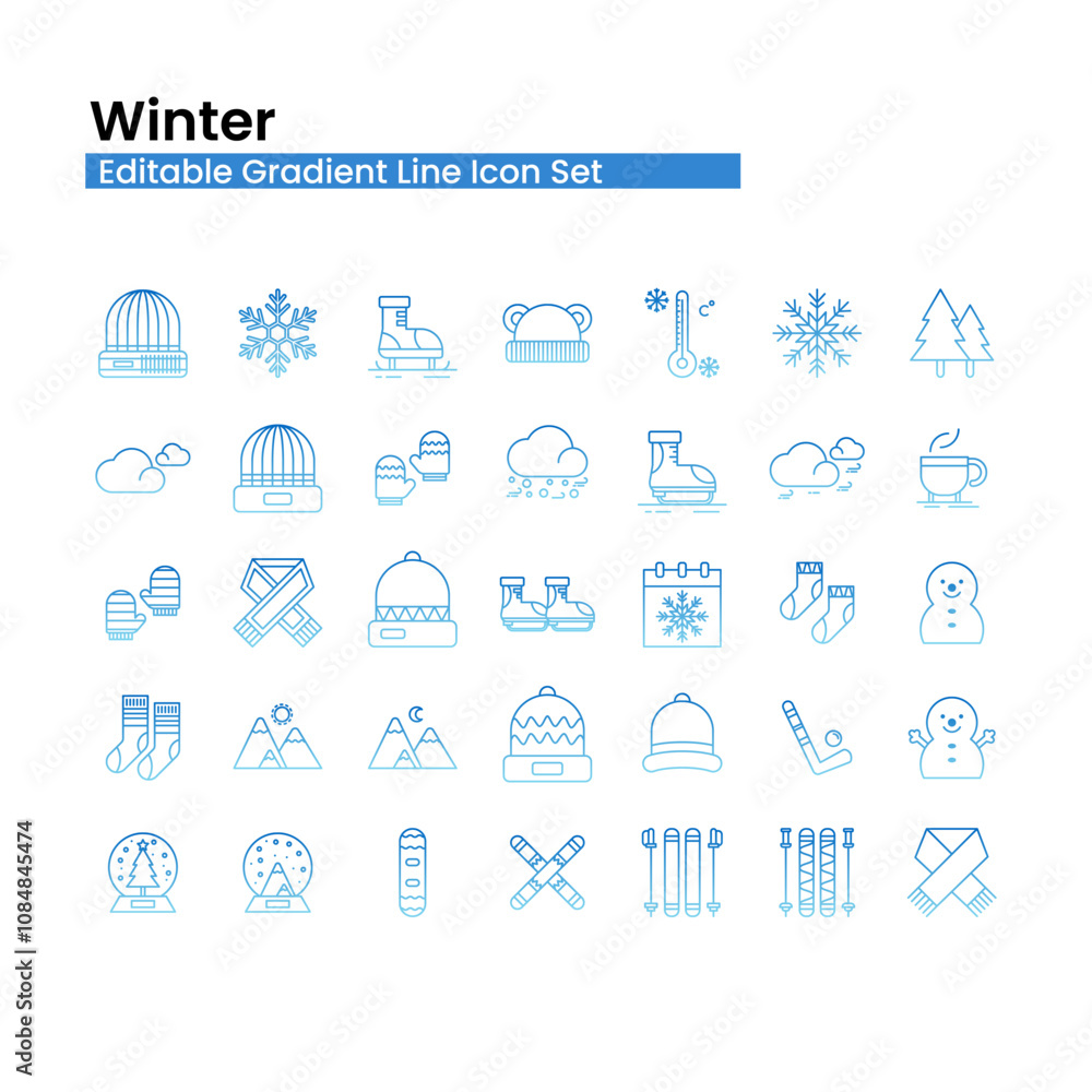 Winter Modern Gradient Line Icon Set Winter Modern Gradient Line Icon Set