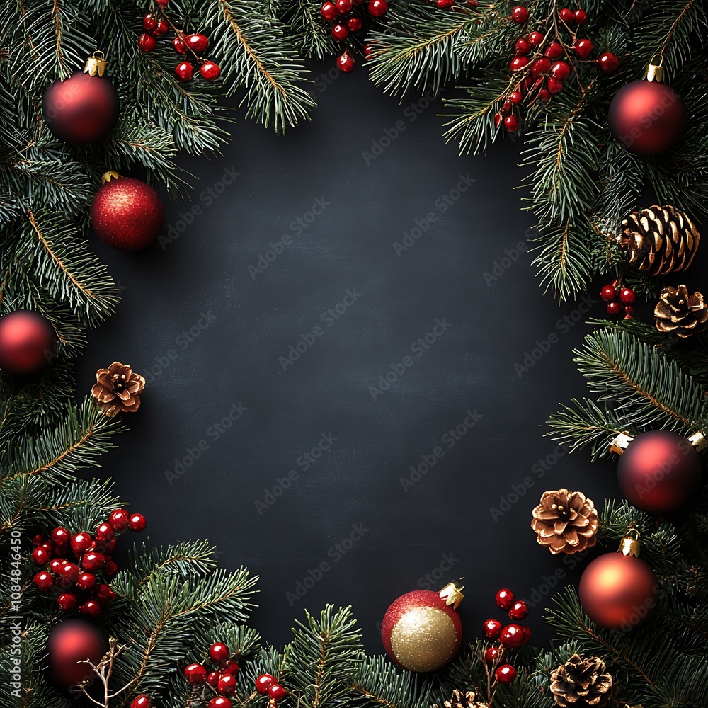 Christmas Frame with Blackboard and Ornaments Christmas Frame with Blackboard and Ornaments