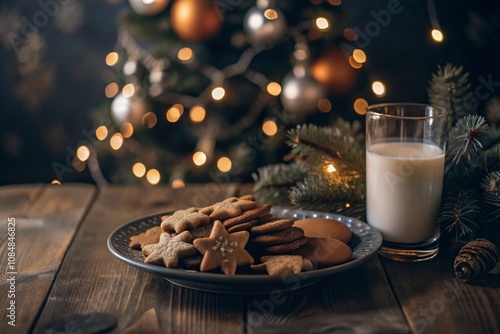 christmas cookies and milk (Generative AI) photo